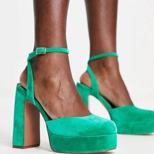 Asos Velvet Green Shoes ASOS Design Dark Green Velvet Bow Pointed